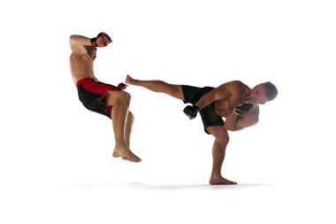 MMA dövüşçüleri beyazda izole.