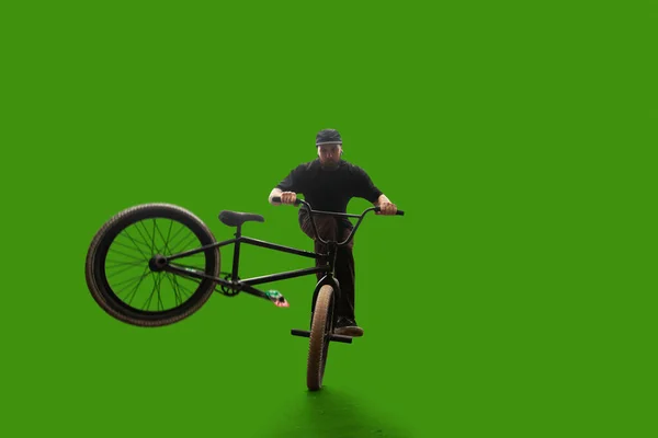 Bmx骑手隔离在绿色屏幕上 — 图库照片
