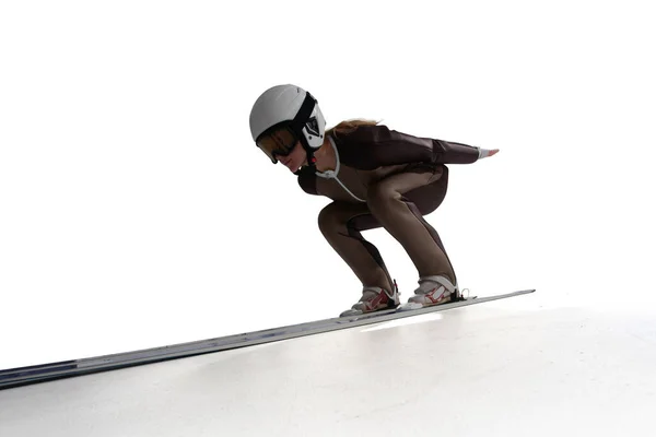 Прыгун Лыжник Изолирован Белом — стоковое фото