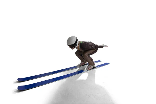 Saltando Esquiador Isolado Branco — Fotografia de Stock