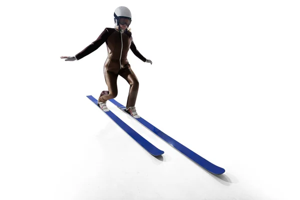 Hoppande Skidåkare Isolerad Vitt — Stockfoto