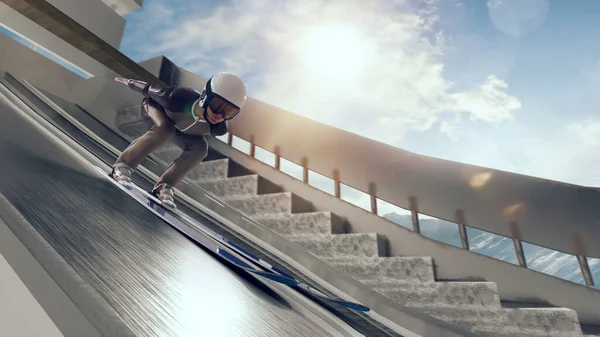 Jumping Ski Vrouwelijke Atleet — Stockfoto