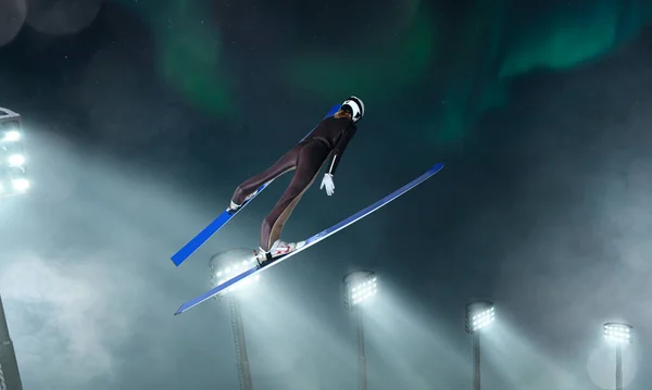 Jumping Ski Atleta Femenina —  Fotos de Stock