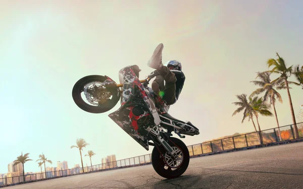 Moto freestyle. Motorcycle stunt rider