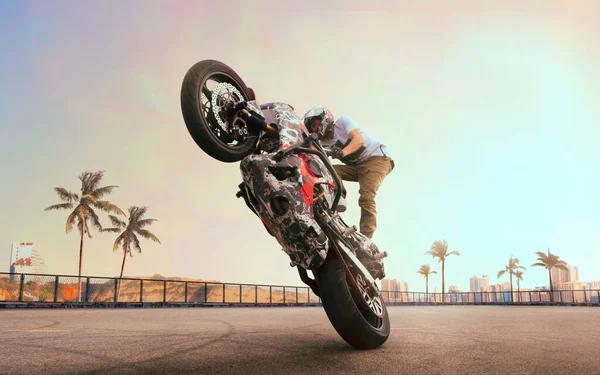 Moto Freestyle Motorrad Stuntfahrer — Stockfoto