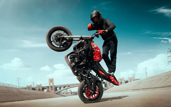 Moto freestyle. Motorcycle stunt rider