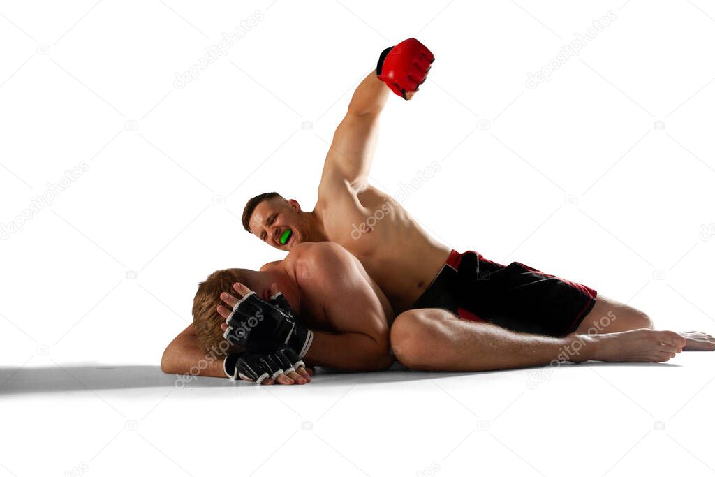 MMA fighters isolated on white.