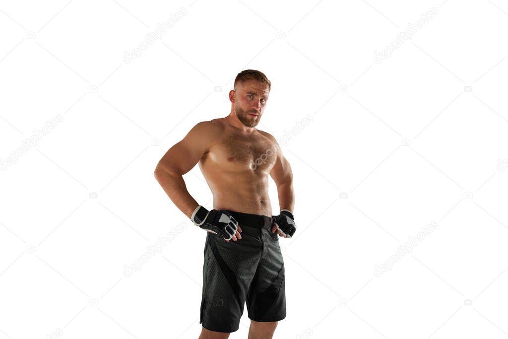 MMA fighter isolated on white.