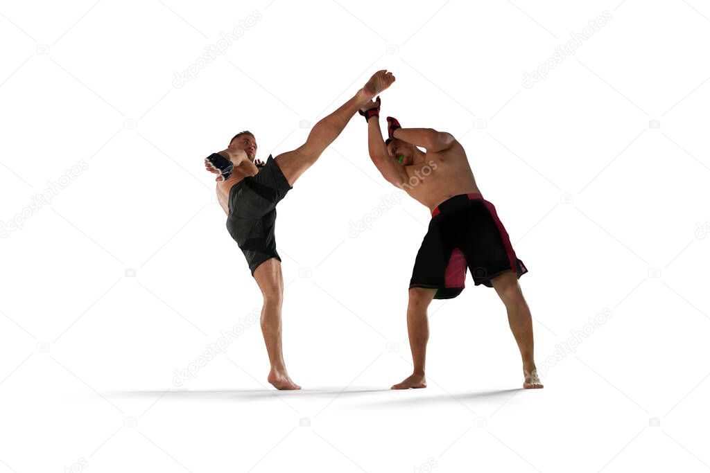 MMA fighters isolated on white.