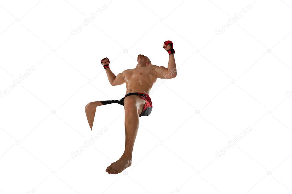 MMA fighter isolated on white.