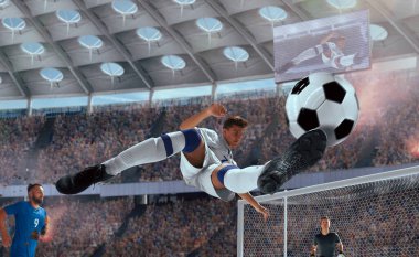 Futbolcular profesyonel stadyumda iş başında.
