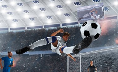 Futbolcular profesyonel stadyumda iş başında.