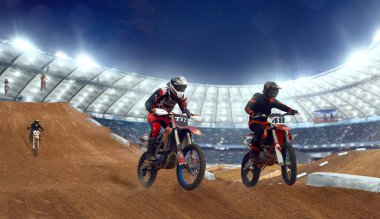 Motokros binicisi iş başında. Motokros sporu.