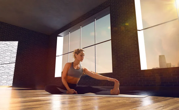 Yoga Woman Young Woman Doing Yoga Morning — Stock Photo, Image