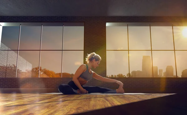 Yoga Vrouw Jonge Vrouw Doet Yoga Ochtend — Stockfoto