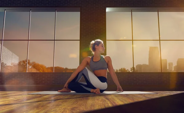 Yoga Woman Young Woman Doing Yoga Morning — Stock Photo, Image