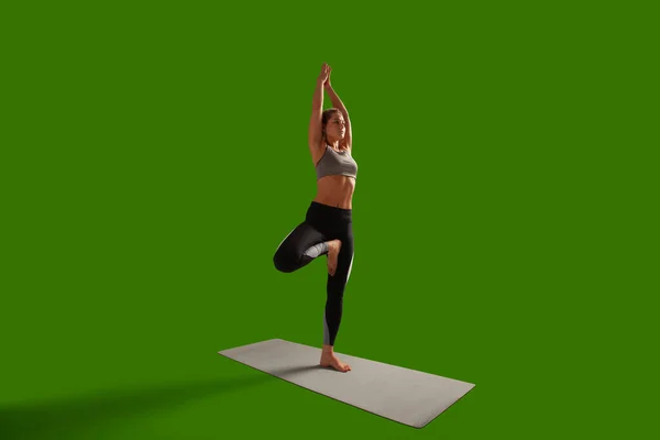 Mujer Yoga Aislada Pantalla Verde — Foto de Stock