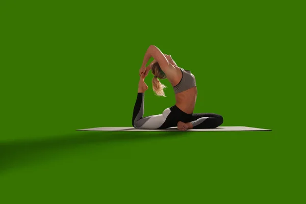Mujer Yoga Aislada Pantalla Verde —  Fotos de Stock