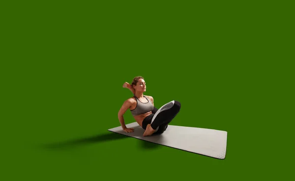 Mujer Yoga Aislada Pantalla Verde — Foto de Stock