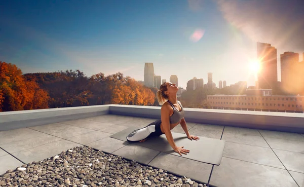 Yoga Woman Young Woman Doing Yoga Morning — Stock Photo, Image