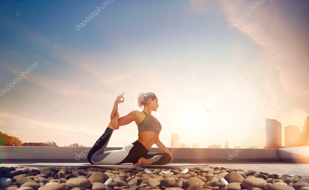 Yoga woman. Young woman doing yoga in morning.