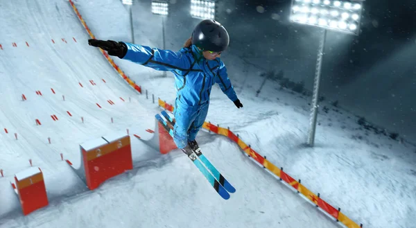 Freestyle Aerials Skiing Athlete — Stock Photo, Image