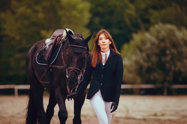 Sport Équestre Femme Cheval Équitation — Photo