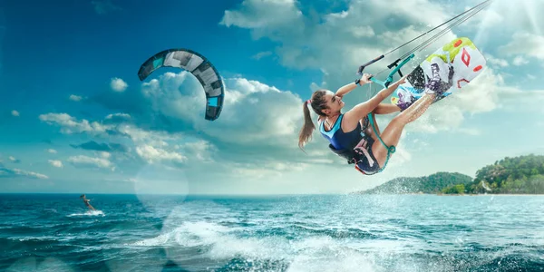 Jonge Vrouw Kitesurfen — Stockfoto