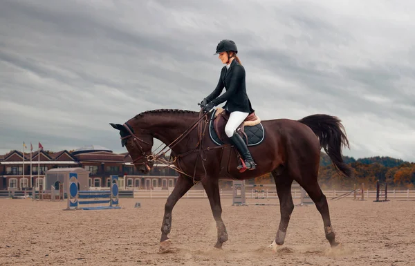 Desporto Equestre Mulher Equitação Cavalo — Fotografia de Stock