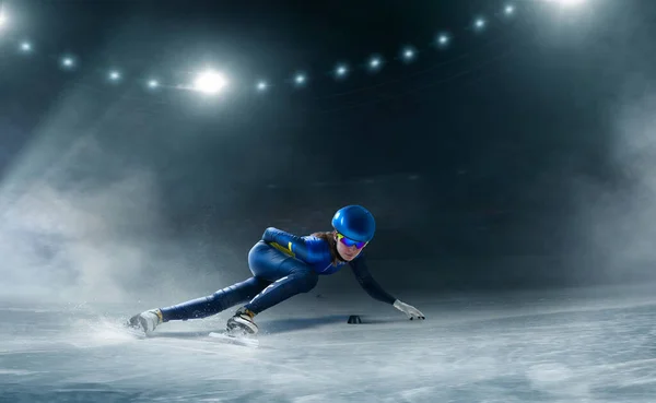 Pista Corta Pattinaggio Velocità Atleta Femminile — Foto Stock