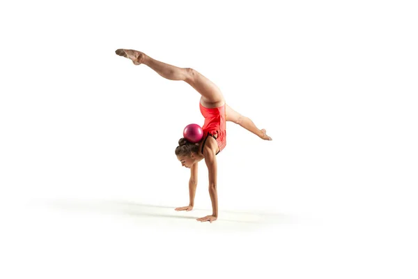 Rytmická Gymnastka Izolovaná Bílém — Stock fotografie
