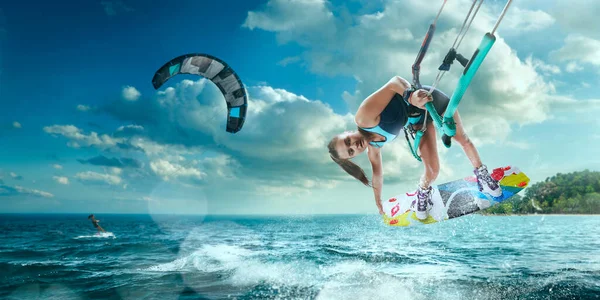 若い女性のカイトサーフィン — ストック写真