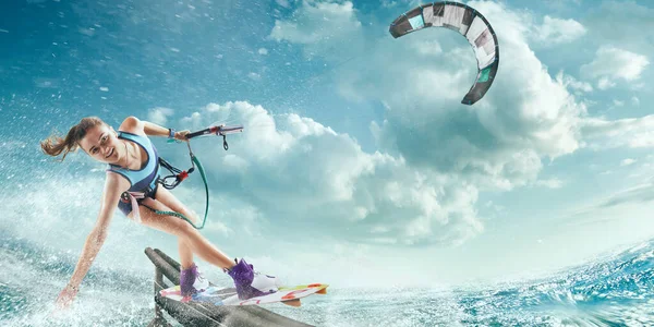 Young Woman Kite Surfing — Stock Photo, Image