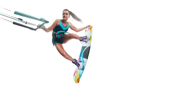 Jonge Vrouw Kitesurfen — Stockfoto
