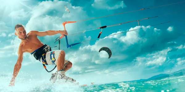 Jonge Man Kitesurfen — Stockfoto