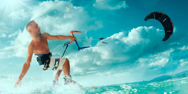 若い男カイトサーフィン — ストック写真