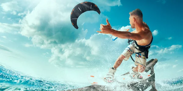 Young Man Kite Surfing — Stock Photo, Image