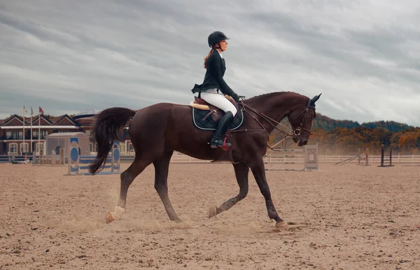Jeździecki Sport Kobieta Ujeżdżająca Konia — Zdjęcie stockowe