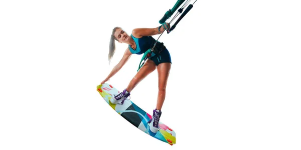 Jonge Vrouw Kitesurfen — Stockfoto