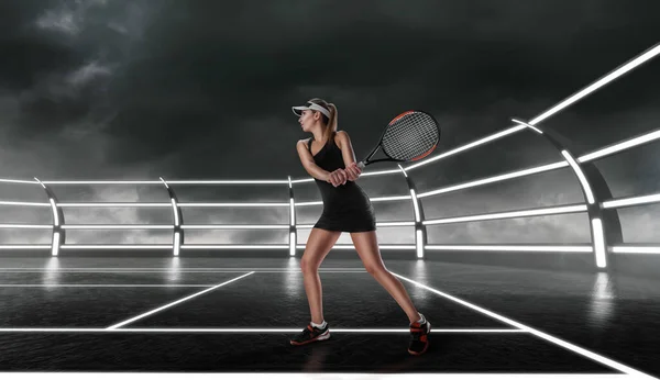 Junges Mädchen Spielt Tennis — Stockfoto