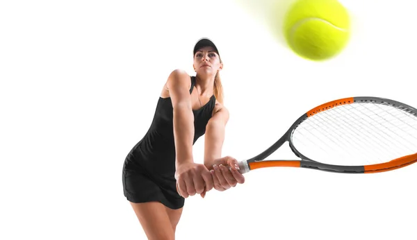 Jong Meisje Spelen Tennis — Stockfoto