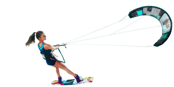 Jonge Vrouw Kitesurfen — Stockfoto