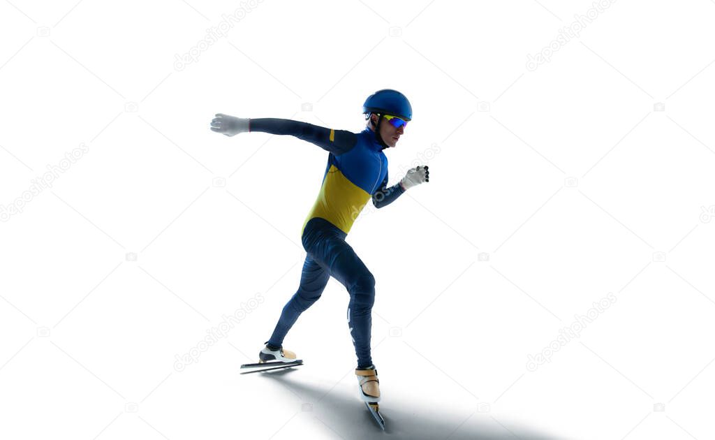 Short track speed skating male athlete.