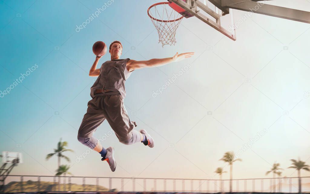 Basketball players play in streetball.