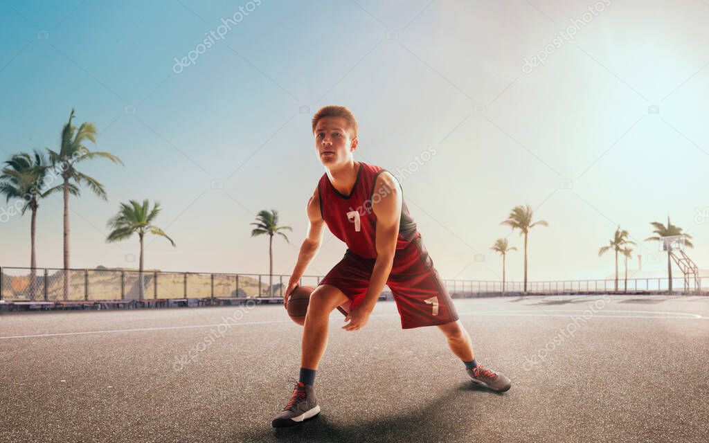 Basketball players play in streetball.
