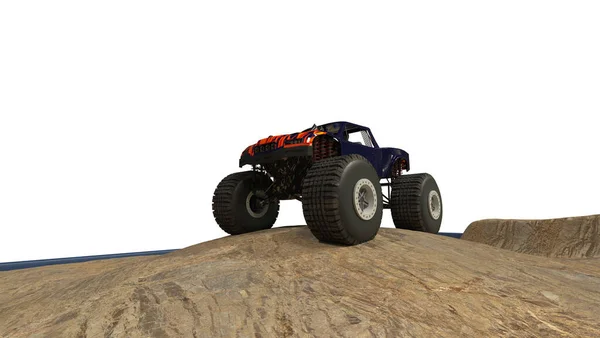 Monster Truck Illustration Heavy Duty Suspension Isolated Sand Ground — Stock Photo, Image