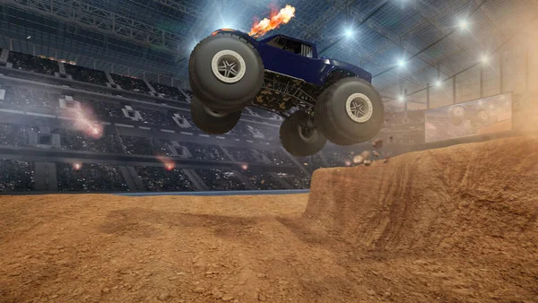 Monster Truck Illustration Fahrt Auf Stadion Hintergrund — Stockfoto