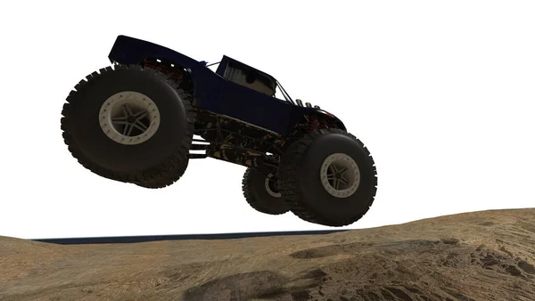 Monster Truck Illustration Heavy Duty Suspension Isolated Sand Ground — Stock Photo, Image