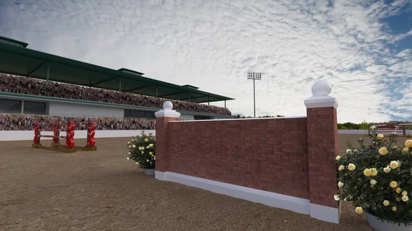 Empty equestrian arena. View from a side