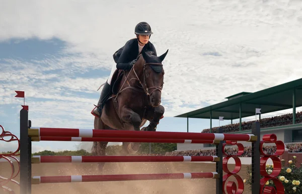 Sport Équestre Jeune Fille Monte Cheval Sur Championnat — Photo